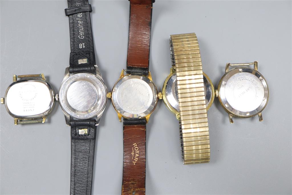 Five assorted gentlemans wrist watches including Certina and Shield.